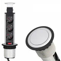 Удлинитель LIFT BOX 3xSchuco(розетка), алюм, провод 1,8 м арт.LIFTBOX-ALU-3DE-01