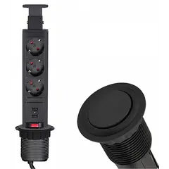 Удлинитель LIFT BOX 3xSchuco(розетка) 2xUSB, черный, провод 1,8 м арт.LIFTBOX-CZ-3DE-U-01