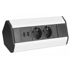 Удлинитель CORNER BOX 2xSchuco(розетка) 2xUSB, алюм, провод 1,8 м арт.CORNERBOX-ALU-2DE-U