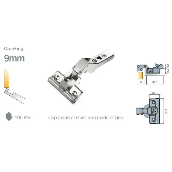 Петля с доводчиком T-type Glissando угловая (30 гр) 110/48/9 мм арт.701-0E54-650-00 - 3
