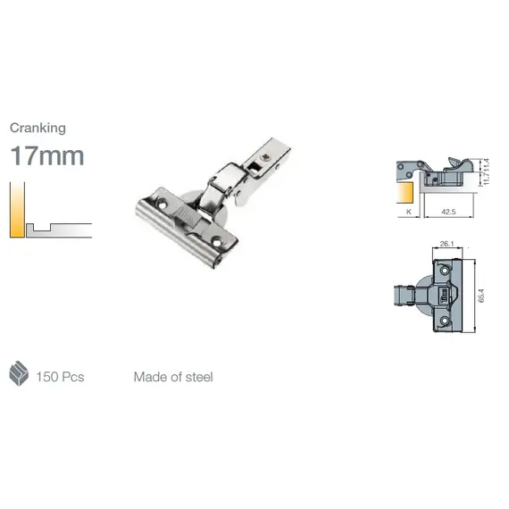 Петля мебельная Titus T-Type Glissando 90 градусов с доводчиком 110/48/17 мм и cистемой ускоренной сборки Easy-fix арт.701-0DS4-650-00 - 3
