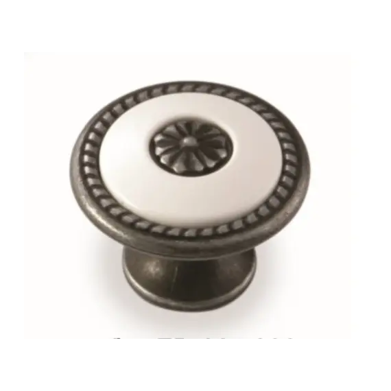 Ручка для мебели грибок Sagittario FB-027 000, 0 мм, олово старое/белый (ТЗ)