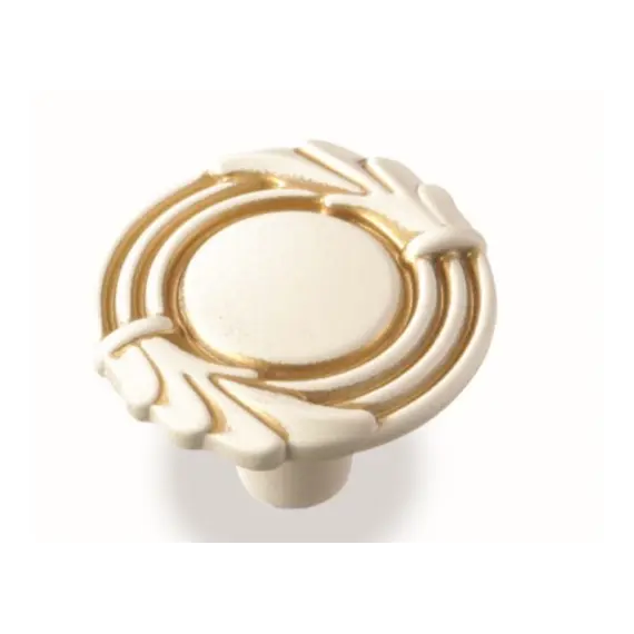 Ручка кнопка для мебели Валмакс FB-055 000, 0 мм, золото прованс 1013 жемчужно-белый матовый (ТЗ).