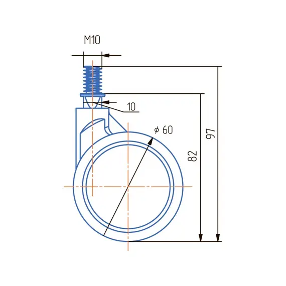 Опора колесная ОК60мм со штыр,с тор м/х(ОКМ61М.Х/Т) - 1