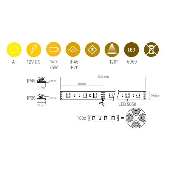 LED лента RGB 300 LED IP20 10 мм 75W/5m арт.R-LDL3-10MM-300-RGB1 - 1