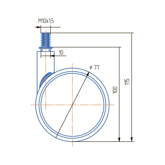 Опора колесная ОК 80 мм пластик. со штырем М10 б/торм.м/х (ОКП81М.Х) - 1