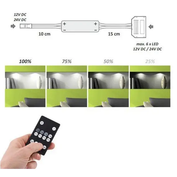 Контроллер LED MONO RF 12VDC 6A с пультом, выход на 6 светильников арт.STER-MONO-RF6-02 - 1