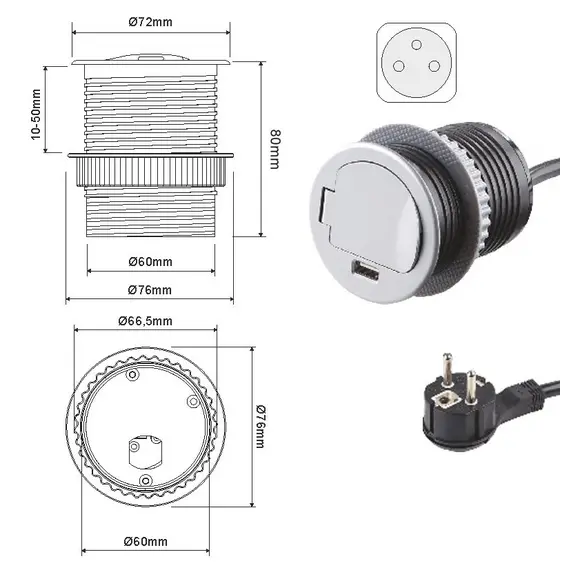 Удлинитель SINGLE BOX 1xSchuco(розетка) 1xUSB, провод 1,8 м арт.SINGLEBOX-1G1U-DE-01 - 2