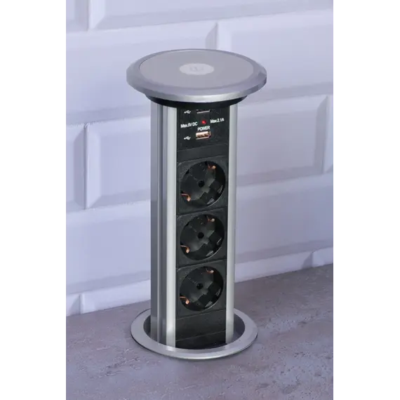 Удлинитель LIFT BOX автоматический 3xSchuco(розетка) 2xUSB, алюм, провод 2 м арт.LIFTBOX-A-ALU-3DE-U-01 - 2