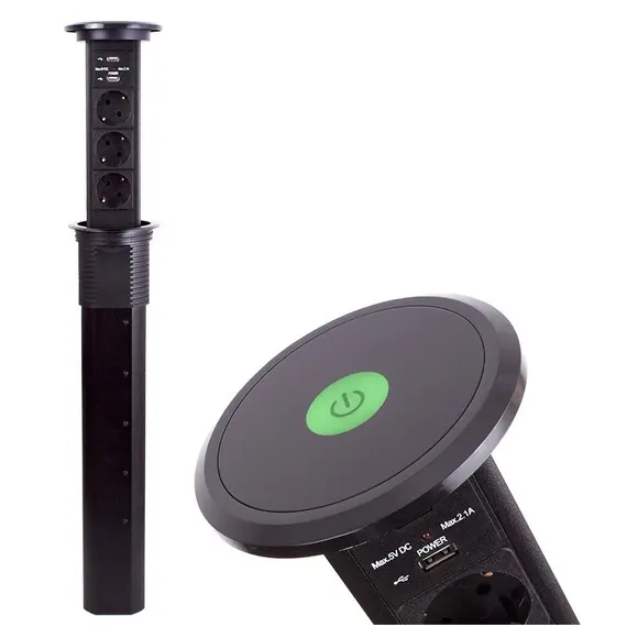 Удлинитель LIFT BOX автоматический 3xSchuco(розетка) 2xUSB, черный, провод 2 м арт.LIFTBOX-A-CZ-3DE-U-01