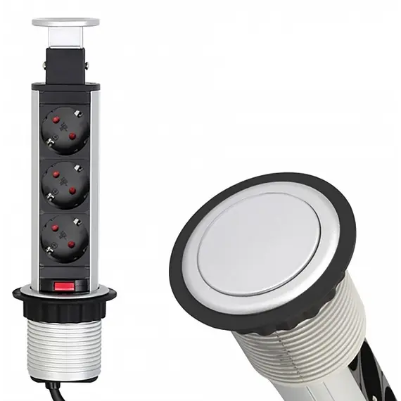 Удлинитель LIFT BOX 3xSchuco(розетка), алюм, провод 1,8 м арт.LIFTBOX-ALU-3DE-01