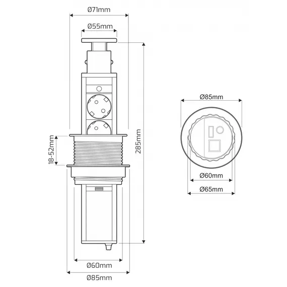 Удлинитель LIFT BOX 3xSchuco(розетка), серый, провод 1,8 м арт.LIFTBOX-STD-3DE-01 - 1