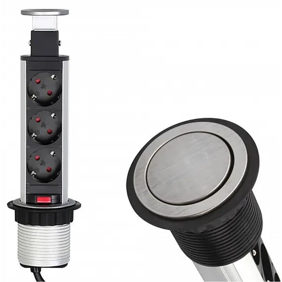 Удлинитель LIFT BOX 3xSchuco(розетка), серый, провод 1,8 м арт.LIFTBOX-STD-3DE-01