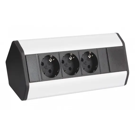Удлинитель CORNER BOX 3xSchuco(розетка), алюм, провод 1,8 м арт.CORNERBOX-ALU-3DE