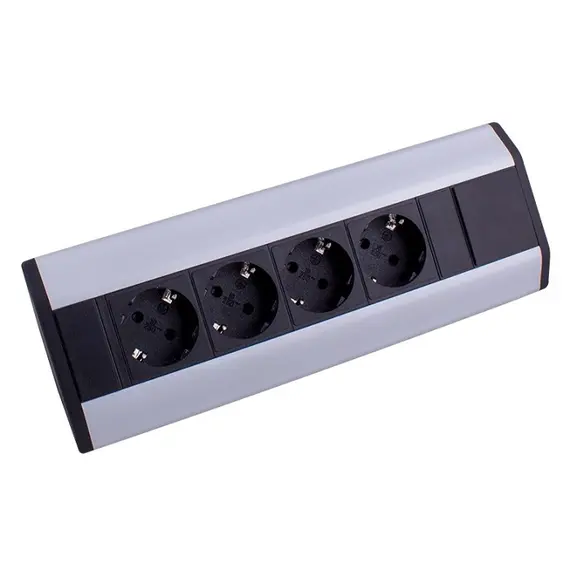 Удлинитель CORNER BOX 4xSchuco(розетка), алюм, провод 1,8 м арт.CORNERBOX-ALU-4DE