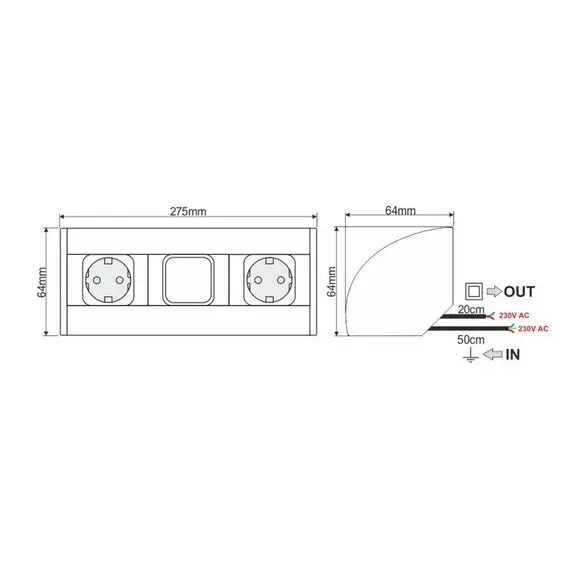 Розетка CORNER BOX 2xSchuco(розетка), 1 выключатель арт.CORNER-ALU-2G1W-DE-1 - 1