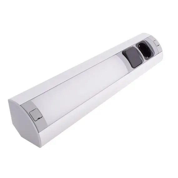 Розетка CORNER BOX 1xSchuco(розетка), 1 выключатель, лампа 7W 4000К арт.CORNER-ALU-1G1L-DE-1