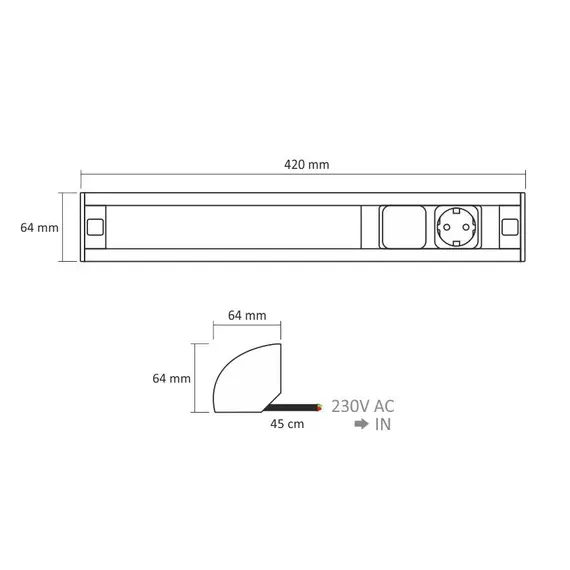 Розетка CORNER BOX 1xSchuco(розетка), 1 выключатель, лампа 7W 4000К арт.CORNER-ALU-1G1L-DE-1 - 1