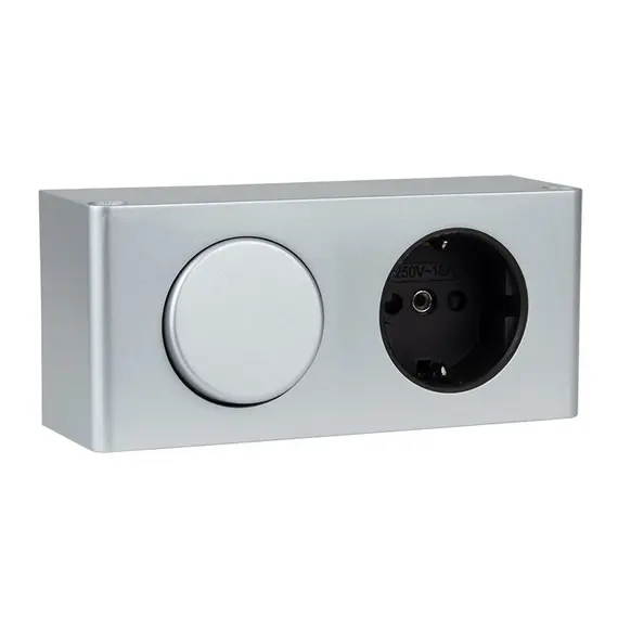 Розетка MINI BOX Schuco(розетка), 1 выключатель, алюм арт.KOMBIBOX-SCHU-06