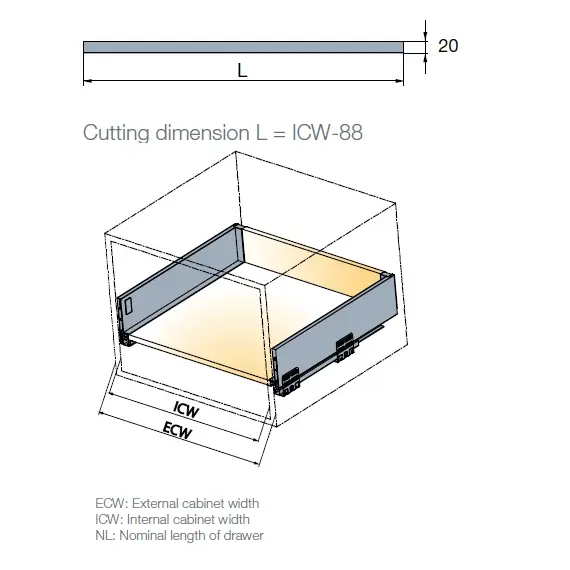 Планка фронтальная внутренняя для ящиков Tekform slimline DW145/182 , белый арт.655-8090-511-00 - 3