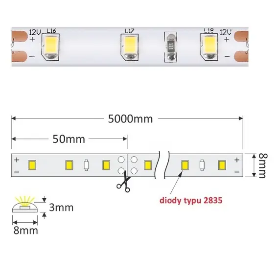 LED лента PREMIUM 300 LED 2835 IP45 8 мм 4000К 30W/5m арт.R-2835-300-45-40K-03 - 1