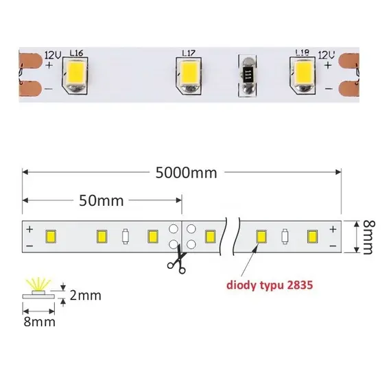 LED лента PREMIUM 300 LED 2835 IP20 8 мм 3000К 30W/5m CRI>80 арт.R-2835-300-20-30K-02 - 2