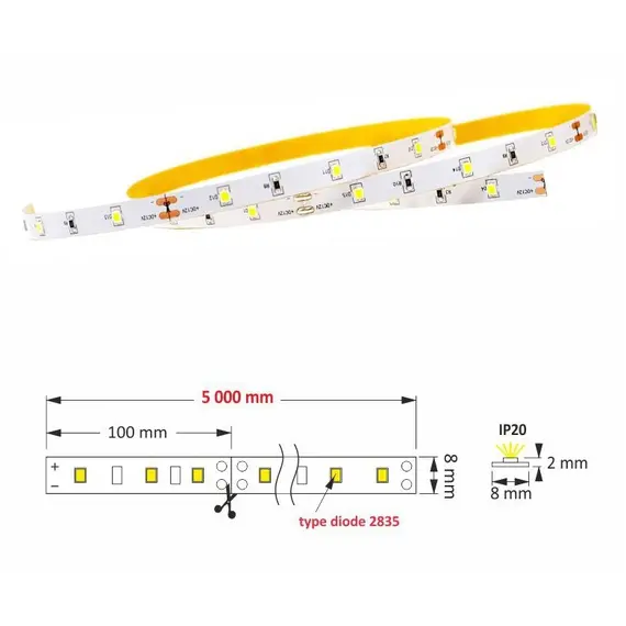 LED лента PREMIUM 150 LED 2835 IP20 8 мм 6000К 20W/5m арт.R-2835-150-20-60K-03 - 1