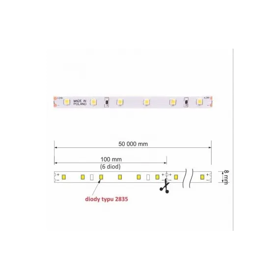 LED лента PREMIUM 60LED/1м 50 м 2835 IP20 8 мм 6000К 5W/1m арт.R-24-2835-50-20-60K-01 - 2