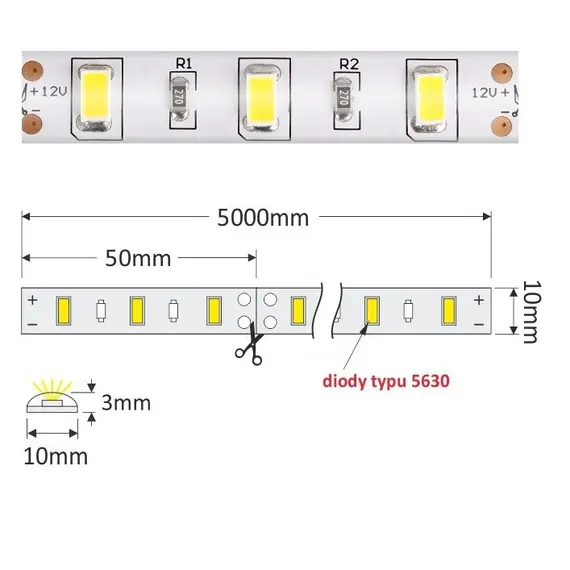 LED лента PREMIUM 300 LED 5630 IP45 10 мм 6000К 80W/5m CRI>82 арт.R-5630-300-45-60K-02 - 2
