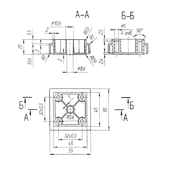 Опора 55х55 (ОСК20), матовая Н=20мм, венге арт.О55х55(венге) - 1