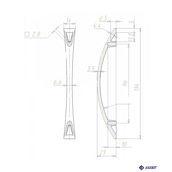 Мебельная ручка Кламет РС 28-96, скоба 134/14/23 мм, хром матовый. - 1