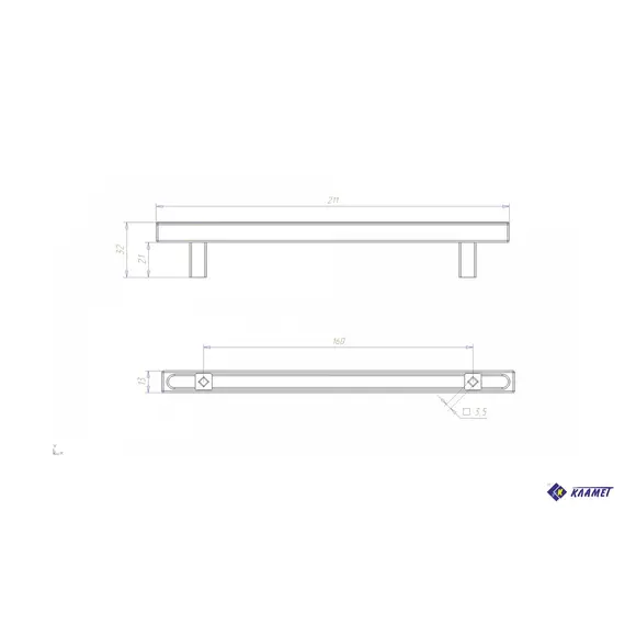 Ручка скоба квадратная мебели Кламет РСК-160, 160 мм, никель матовый - 1