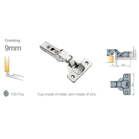Петля мебельная Titus T-Type угловая 15 градусов 110/45/9 мм. Арт: 702-0D63-650-00 - 3