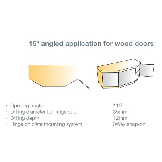 Петля мебельная Titus T-Type угловая 15 градусов 110/48/9 мм. Арт: 702-0D65-650-00 - 1