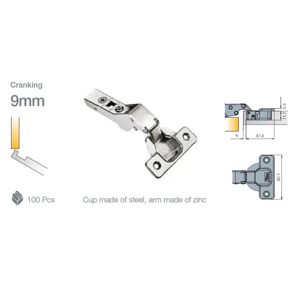 Петля мебельная Titus T-Type угловая 30 градусов 110/48/9 мм с cистемой ускоренной сборки Easy-fix Арт: 702-0E65-650-00 - 3