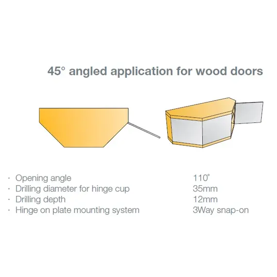 Петля мебельная Titus T-Type угловая 45 градусов 110/45/17 мм для машинной установки. Арт: 702-0C77-650-00 - 1