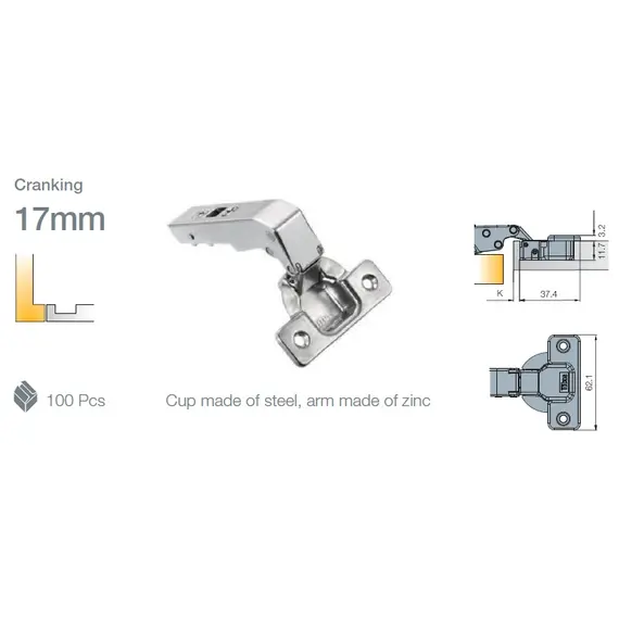 Петля мебельная Titus T-Type для фальшпанели 110/45/17 мм с cистемой ускоренной сборки Easy-fix Арт: 702-0D29-650-00 - 3