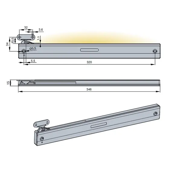 Доводчик Titus Slidix TB для шкафов с раздвижными дверьми 80 кг арт.975-9272-380 - 1