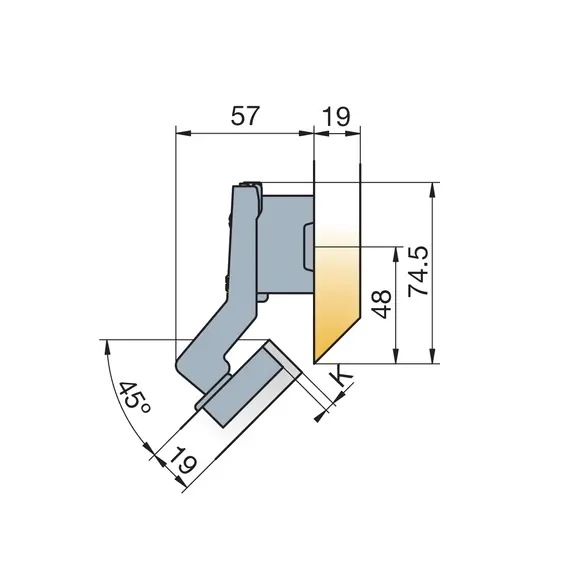 Петля мебельная Titus S-Type угловая 45 градусов 110/45/18 мм. Арт: 248-0N21-050-TL - 2