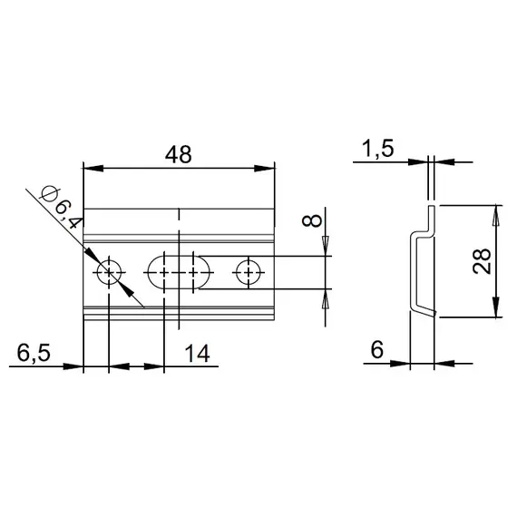 Шина для навесов 48х6х28 мм арт.258.4800.40 - 1