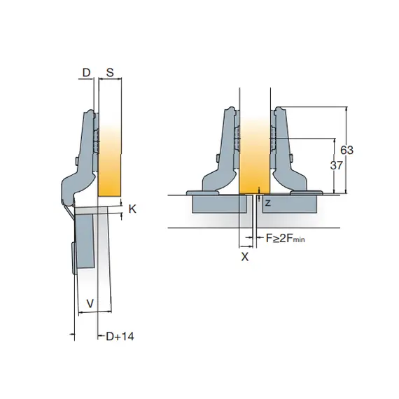 Петля мебельная Titus B-Type для толстых фасадов с прямым корпусрм 90 градусов 93/52/10 мм. Арт: 249-7302-050-TL - 5
