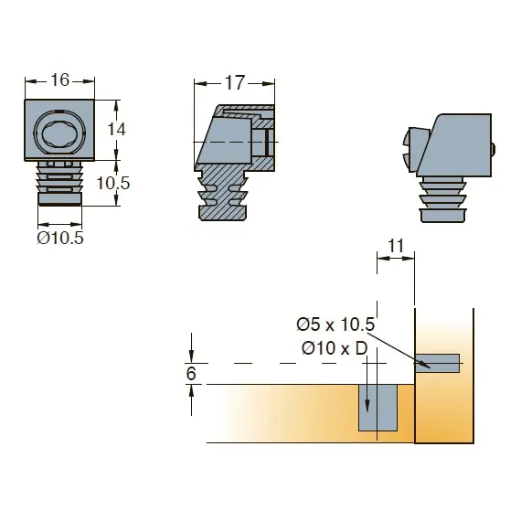 Стяжка Minibloc D10 мм для присадок с плоскости панели (коричн. темный) арт.002107-831-001 - 1