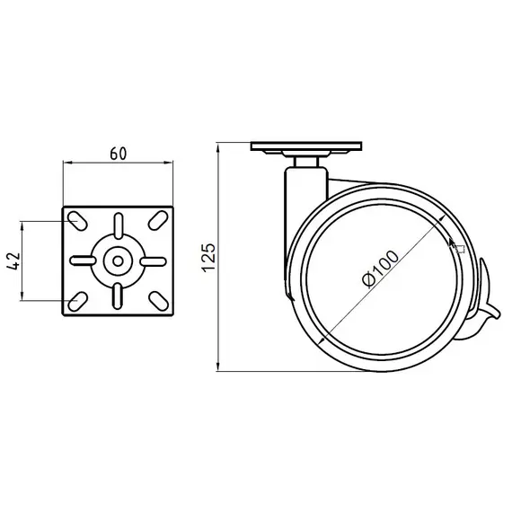 Опора колесная с тормозом D100 мм с пластиной 60*60 мм Sirio арт.1181.102M.96 - 2