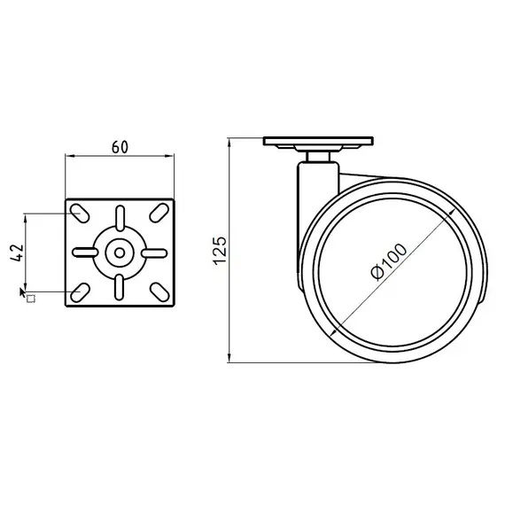 Опора колесная D100 мм с пластиной 60*60 мм Sirio арт.1180.102M.96 - 1