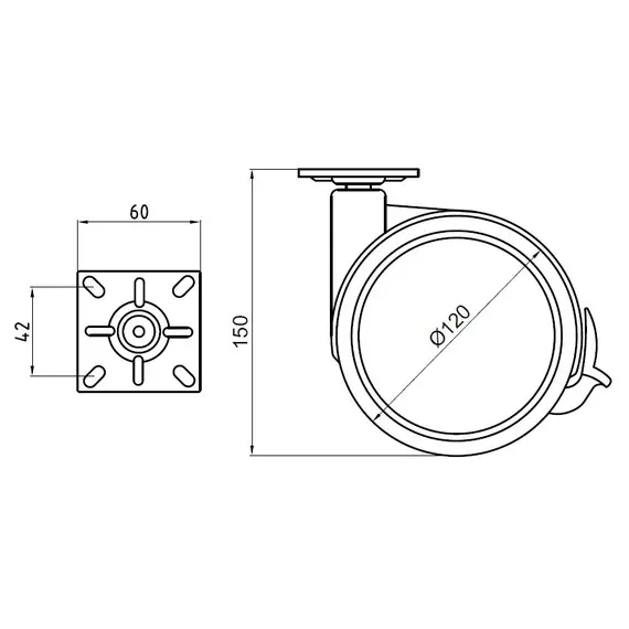Опора колесная с тормозом D120 мм с пластиной 60*60 мм Sirio арт.1181.122M.96 - 1
