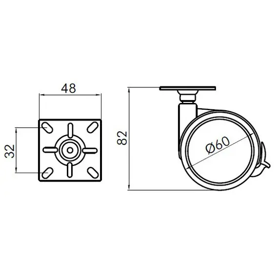 Опора колесная с тормозом D60 мм с пластиной 48*48 мм Sirio арт.1181.062A.96 - 1
