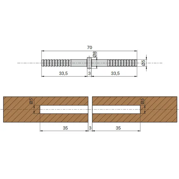 Забивной соединитель фасадов Cubo d.5 мм, длина 70 мм, отделка цинк. Арт: 590D051070Z - 1
