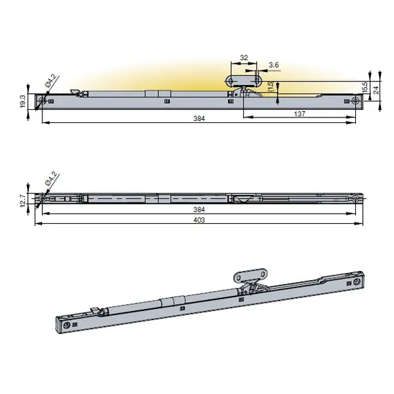 Доводчик Titus Slidix TF для межкомнатных раздвижных дверей 100 кг арт.975-9376-040-00 - 1