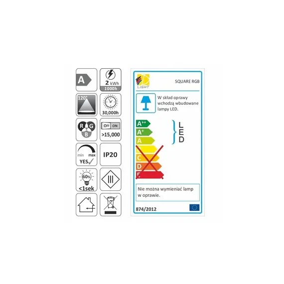 Светильник LED SQUARE 2 RGB, 2,0W 12VDC 9LED, провод 2 м, алюминий арт.SQUARE2-AL-RGB-01W - 2
