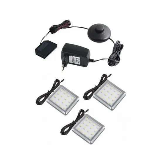 Комплект светильник LED SQUARE 2 (3 шт + блок питания) 6000К, провод 2 м, алюминий арт.ZSQUARE-3P-AL-BZ-02W